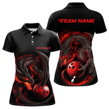 Load image into Gallery viewer, Custom Black And Red Dragon Womens Bowling Polo Shirt, Dragon Bowling Tournament Team Shirt IPHW8418