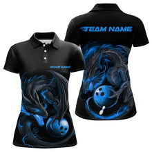 Load image into Gallery viewer, Custom Black And Blue Dragon Womens Bowling Polo Shirts, Bowling Tournament Team Shirt IPHW8419