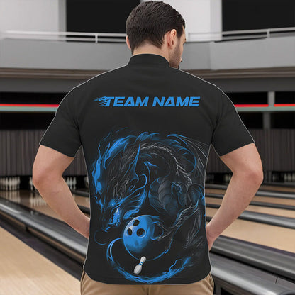 Custom Black And Blue Dragon Bowling Quarter-Zip Shirts For Men, Bowling Tournament Team Shirt IPHW8419