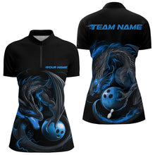 Load image into Gallery viewer, Custom Black And Blue Dragon Bowling Womens Quarter-Zip Shirts, Dragon Bowling Team Shirt IPHW8419