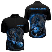 Load image into Gallery viewer, Custom Black And Blue Dragon Bowling Quarter-Zip Shirts For Men, Bowling Tournament Team Shirt IPHW8419