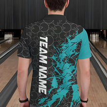 Load image into Gallery viewer, Black And Blue Custom Bowling Tournament Polo Shirts For Men, Bowling Pattern Team Jerseys IPHW8420