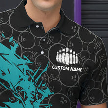 Load image into Gallery viewer, Black And Blue Custom Bowling Tournament Polo Shirts For Men, Bowling Pattern Team Jerseys IPHW8420