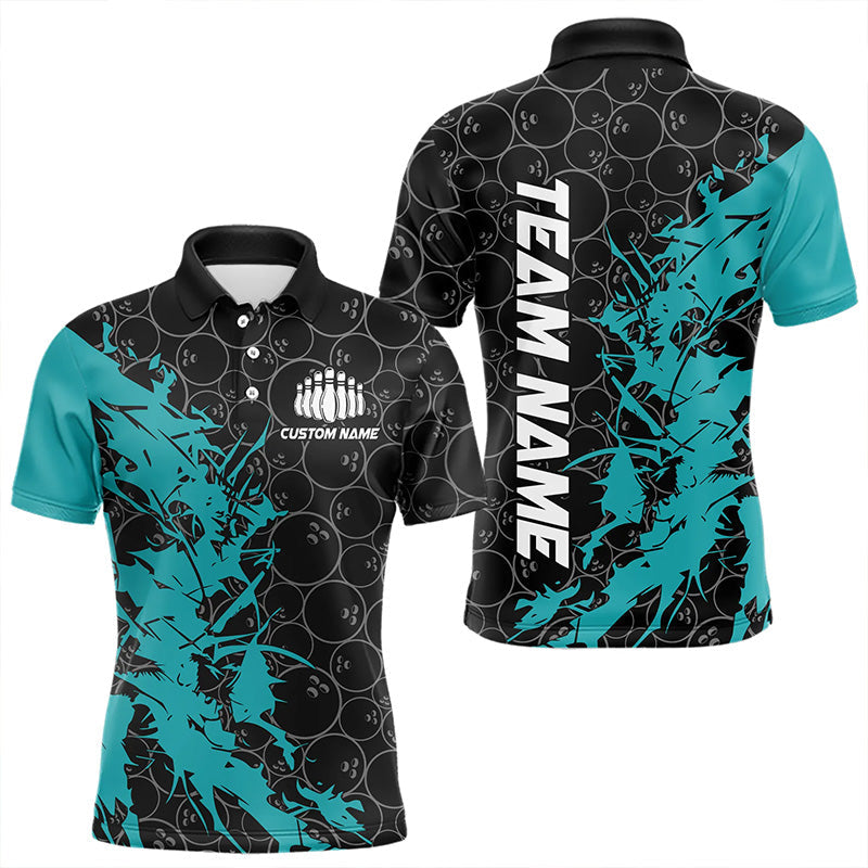 Black And Blue Custom Bowling Tournament Polo Shirts For Men, Bowling Pattern Team Jerseys IPHW8420
