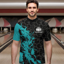 Load image into Gallery viewer, Black And Blue Custom Bowling Tournament Quarter-Zip Shirts For Men, Bowling Pattern Team Jerseys IPHW8420