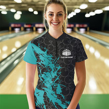 Load image into Gallery viewer, Black And Blue Custom Bowling Tournament Womens Quarter-Zip Shirts, Bowling Team Jerseys IPHW8420