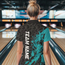 Load image into Gallery viewer, Black And Blue Custom Bowling Tournament Womens Quarter-Zip Shirts, Bowling Team Jerseys IPHW8420