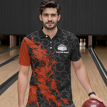 Load image into Gallery viewer, Black And Orange Custom Bowling Tournament Polo Shirts For Men, Bowling Pattern Team Jerseys IPHW8421