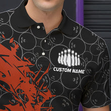 Load image into Gallery viewer, Black And Orange Custom Bowling Tournament Polo Shirts For Men, Bowling Pattern Team Jerseys IPHW8421