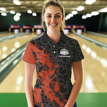 Load image into Gallery viewer, Black And Orange Custom Bowling Tournament Polo Shirts For Women, Bowling Team Jerseys IPHW8421