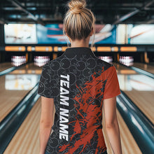 Load image into Gallery viewer, Black And Orange Custom Bowling Tournament Polo Shirts For Women, Bowling Team Jerseys IPHW8421