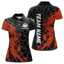 Load image into Gallery viewer, Black And Orange Custom Bowling Tournament Polo Shirts For Women, Bowling Team Jerseys IPHW8421