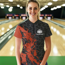 Load image into Gallery viewer, Black And Orange Custom Bowling Tournament Womens Quarter-Zip Shirts, Bowling Team Jerseys IPHW8421