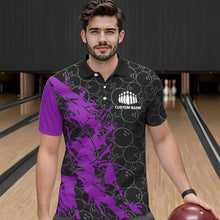 Load image into Gallery viewer, Black And Purple Custom Bowling Tournament Polo Shirts For Men, Bowling Pattern Team Jerseys IPHW8423
