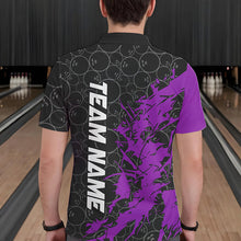 Load image into Gallery viewer, Black And Purple Custom Bowling Tournament Polo Shirts For Men, Bowling Pattern Team Jerseys IPHW8423