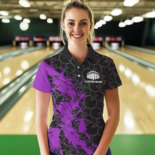 Load image into Gallery viewer, Black And Purple Custom Bowling Tournament Polo Shirts For Women, Bowling Team Jerseys IPHW8423