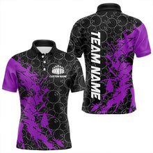Load image into Gallery viewer, Black And Purple Custom Bowling Tournament Polo Shirts For Men, Bowling Pattern Team Jerseys IPHW8423