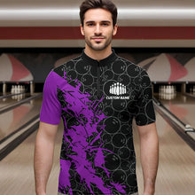 Load image into Gallery viewer, Black And Purple Custom Bowling Tournament Quarter-Zip Shirts For Men, Bowling Pattern Team Jerseys IPHW8423