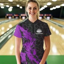 Load image into Gallery viewer, Black And Purple Custom Bowling Tournament Womens Quarter-Zip Shirts, Bowling Team Jerseys IPHW8423