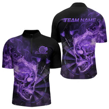 Load image into Gallery viewer, Custom Black And Purple Flame Skull Dart Quarter-Zip Shirts For Men, Fire Dart Bowling Team Shirts IPHW8433