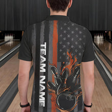 Load image into Gallery viewer, Brown Line American Flag Custom Patriotic Flame Bowling Polo Shirts For Men, US Bowling Shirt IPHW8638