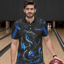 Load image into Gallery viewer, Custom Black And Blue Dragon Bowling Polo Shirts For Men, Dragon Bowling Team Uniform IPHW8639