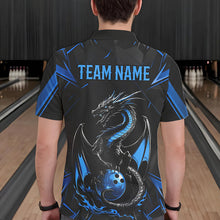 Load image into Gallery viewer, Custom Black And Blue Dragon Bowling Polo Shirts For Men, Dragon Bowling Team Uniform IPHW8639