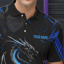 Load image into Gallery viewer, Custom Black And Blue Dragon Bowling Polo Shirts For Men, Dragon Bowling Team Uniform IPHW8639