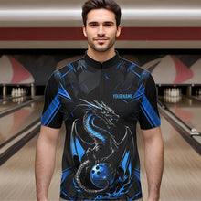 Load image into Gallery viewer, Custom Black And Blue Dragon Bowling Quarter-Zip Shirts For Men, Dragon Bowling Team Uniform IPHW8639