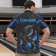 Load image into Gallery viewer, Custom Black And Blue Dragon Bowling Quarter-Zip Shirts For Men, Dragon Bowling Team Uniform IPHW8639