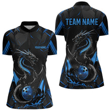 Load image into Gallery viewer, Custom Black And Blue Dragon Bowling Womens Quarter-Zip Shirts, Dragon Bowling Uniform IPHW8639