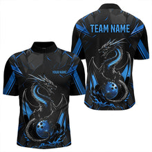 Load image into Gallery viewer, Custom Black And Blue Dragon Bowling Quarter-Zip Shirts For Men, Dragon Bowling Team Uniform IPHW8639