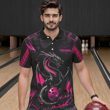 Load image into Gallery viewer, Custom Black And Pink Dragon Bowling Polo Shirts For Men, Dragon Bowling Team Uniform IPHW8640