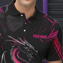 Load image into Gallery viewer, Custom Black And Pink Dragon Bowling Polo Shirts For Men, Dragon Bowling Team Uniform IPHW8640