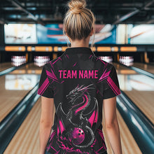 Load image into Gallery viewer, Custom Black And Pink Dragon Bowling Polo Shirts For Women, Dragon Bowling Team Uniform IPHW8640