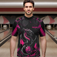 Load image into Gallery viewer, Custom Black And Pink Dragon Bowling Quarter-Zip Shirts For Men, Dragon Bowling Team Uniform IPHW8640