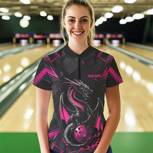 Load image into Gallery viewer, Custom Black And Pink Dragon Bowling Womens Quarter-Zip Shirts, Dragon Bowling Uniform IPHW8640