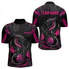 Load image into Gallery viewer, Custom Black And Pink Dragon Bowling Quarter-Zip Shirts For Men, Dragon Bowling Team Uniform IPHW8640