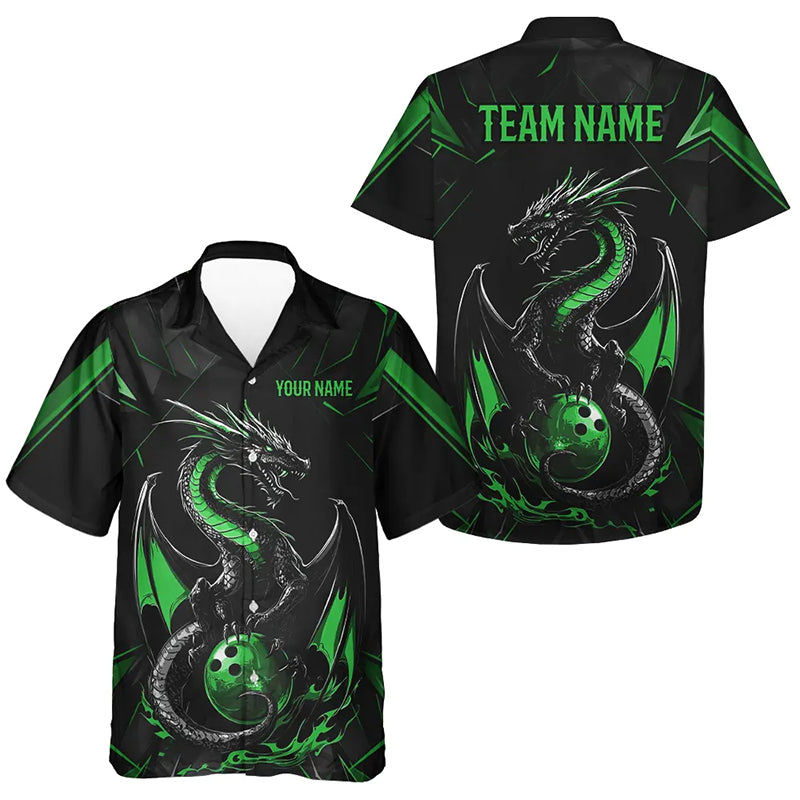 Custom Black And Irish Green Dragon Bowling Hawaiian Shirts For Kid, Bowling Team Uniform IPHW8641