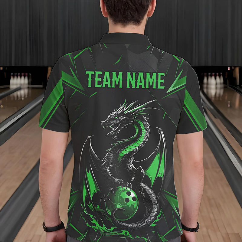 Custom Black And Irish Green Dragon Bowling Polo Shirts For Men, Bowling Team Uniform IPHW8641