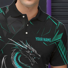 Load image into Gallery viewer, Custom Black And Turquoise Blue Dragon Bowling Polo Shirts For Men, Bowling Team Uniform IPHW8642