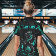 Load image into Gallery viewer, Custom Black And Turquoise Blue Dragon Bowling Polo Shirts For Women, Bowling Team Uniform IPHW8642