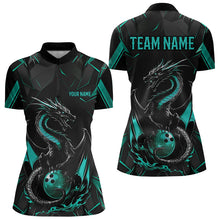 Load image into Gallery viewer, Custom Black And Turquoise Blue Dragon Bowling Womens Quarter-Zip Shirts, Bowling Uniform IPHW8642