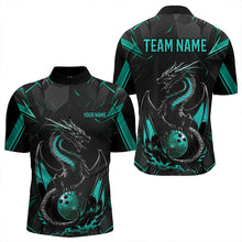 Load image into Gallery viewer, Custom Black And Turquoise Blue Dragon Bowling Quarter-Zip Shirts For Men, Bowling Team Uniform IPHW8642