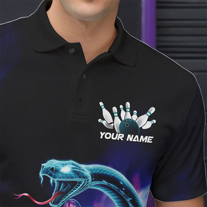 Custom Blue And Purple Galaxy Snake Bowling Polo Shirts For Men, Bowling League Team Uniform IPHW8646