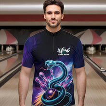 Load image into Gallery viewer, Custom Blue And Purple Galaxy Snake Bowling Quarter-Zip Shirts For Men, Bowling League Team Uniform IPHW8646