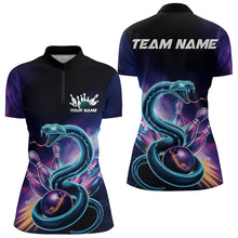 Load image into Gallery viewer, Custom Blue And Purple Galaxy Snake Bowling Womens Quarter-Zip Shirts, Bowling Team Uniform IPHW8646