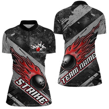 Load image into Gallery viewer, Black And Red Flame Bowling Ball Custom Team Shirts For Women, Tournament Team Jerseys IPHW6478