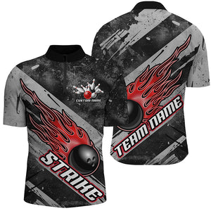 Black And Red Flame Bowling Ball Custom Team Shirts For Men And Women, Tournament Team Jerseys IPHW6478