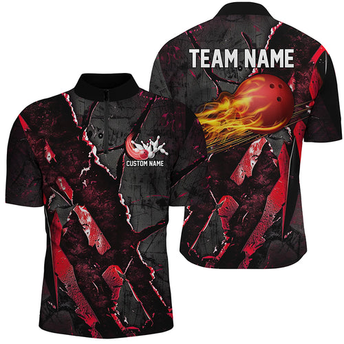 Red Flame Bowling Ball Customize Bowling Team Shirts, Bowling Tournament Outfits IPHW6482